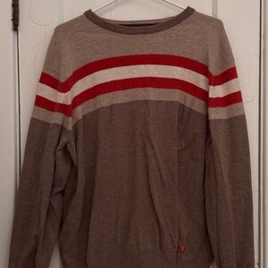 Men's Brown and Red Striped Sweater